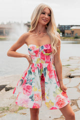 Flora's Garden Strapless Floral Corset Mini Dress (Pink)