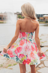 Flora's Garden Strapless Floral Corset Mini Dress (Pink)