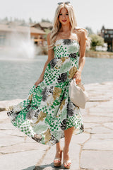 Feel It First Strapless Leaf Print Maxi Dress (Ivory/Green)