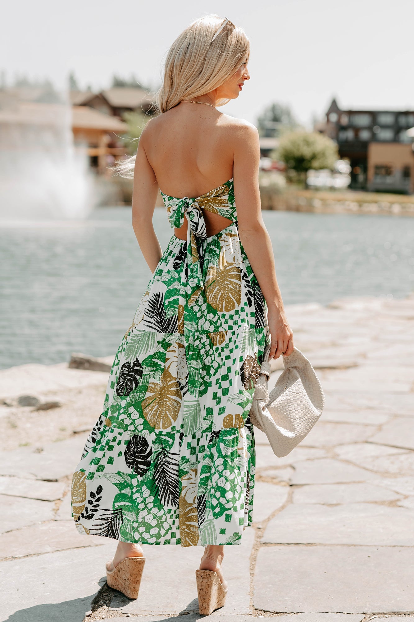 Feel It First Strapless Leaf Print Maxi Dress (Ivory/Green)