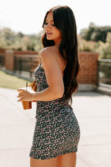 Made To Grow Strapless Floral Mini Dress (Black)