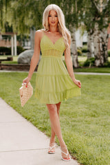 Capture Magic Crochet Tiered Mini Dress (Avocado)