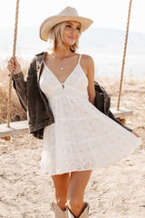 Sun-Kissed Stroll Eyelet Lace Embroidered Mini Dress (White)