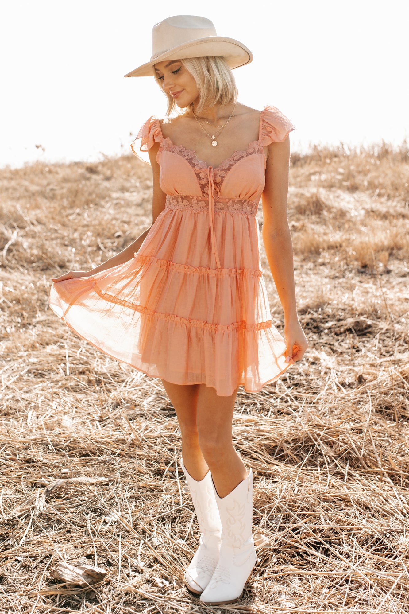 Gentle Nights Lace Sleeveless Mini Dress (Peach)