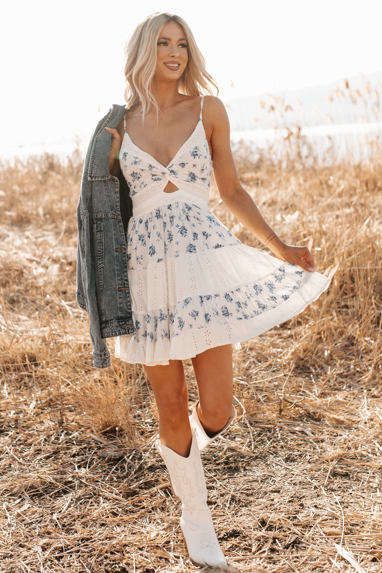 Gentle Way Sleeveless Eyelet Floral Mini Dress (Ivory)
