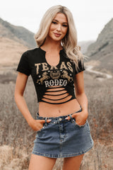"Texas Rodeo" Distressed Graphic Crop Tee (Black)