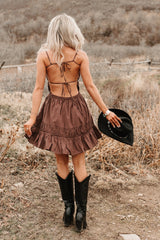 Lovely Intent Sleeveless Tiered Mini Dress (Chocolate)