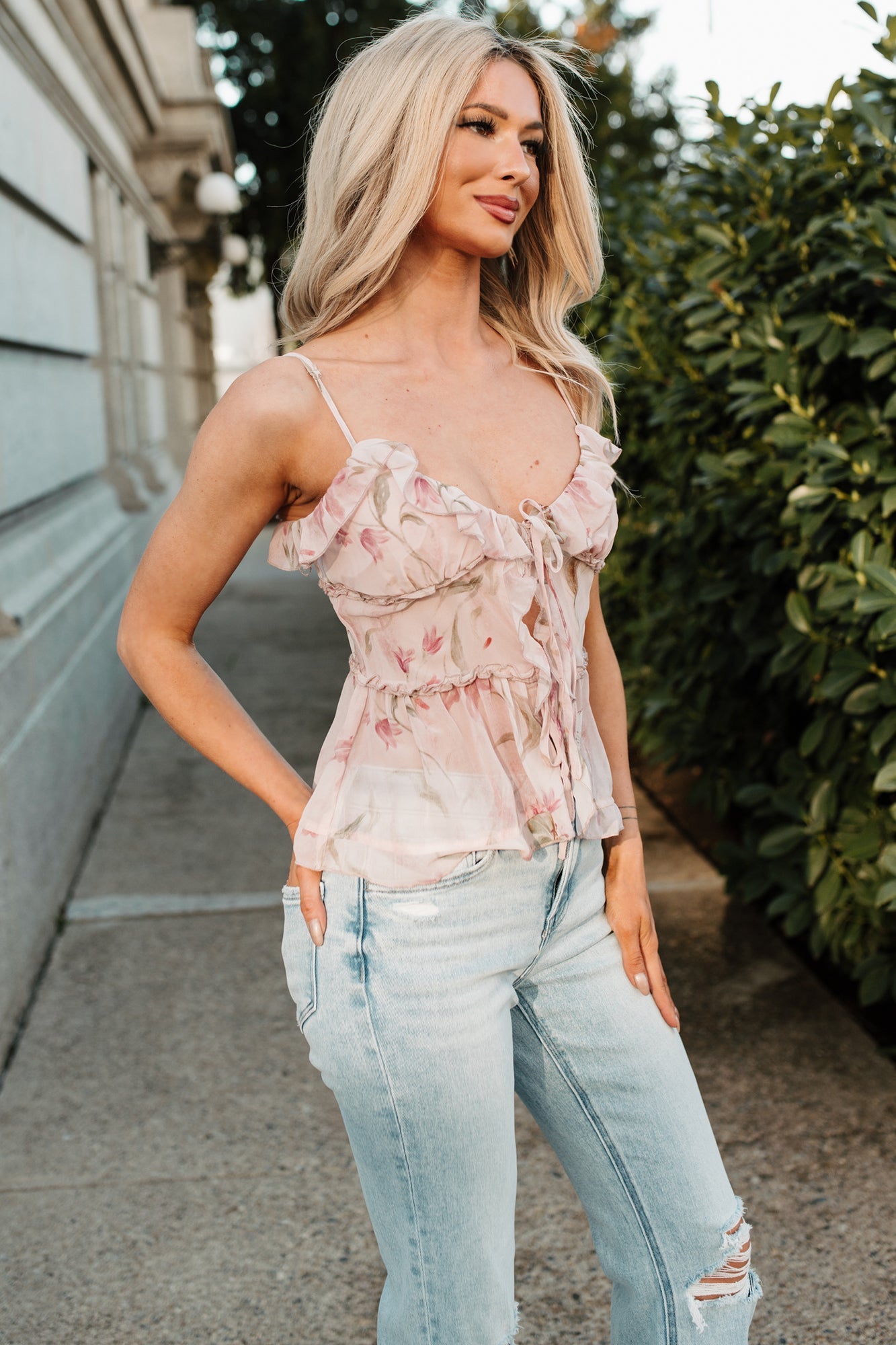 Hint Of Romance Chiffon Floral Cami Top (Light Pink)