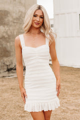 Spring Fling Energy Ruffle Bodycon Mini Dress (Off White)