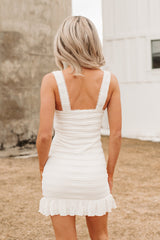 Spring Fling Energy Ruffle Bodycon Mini Dress (Off White)
