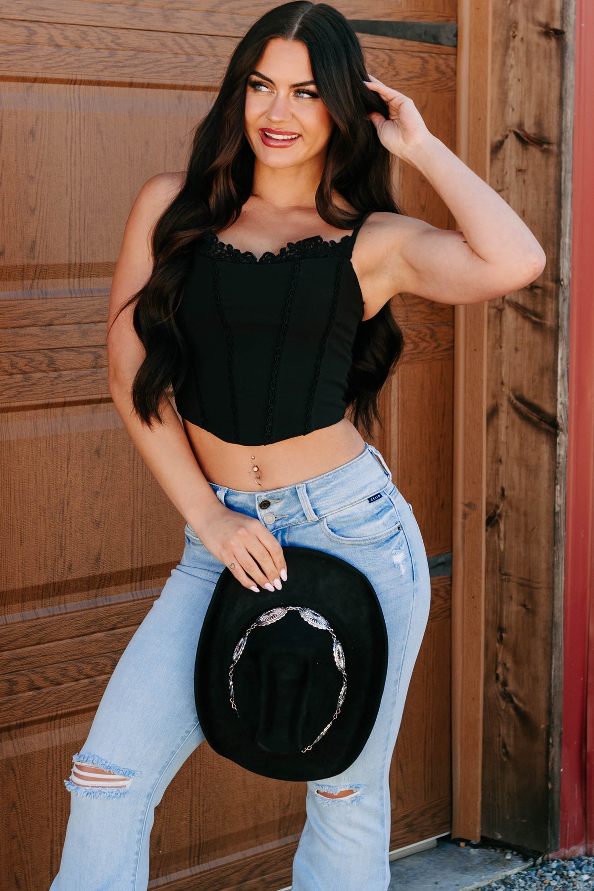 Keep The Spark Lace Trim Corset Top (Black)