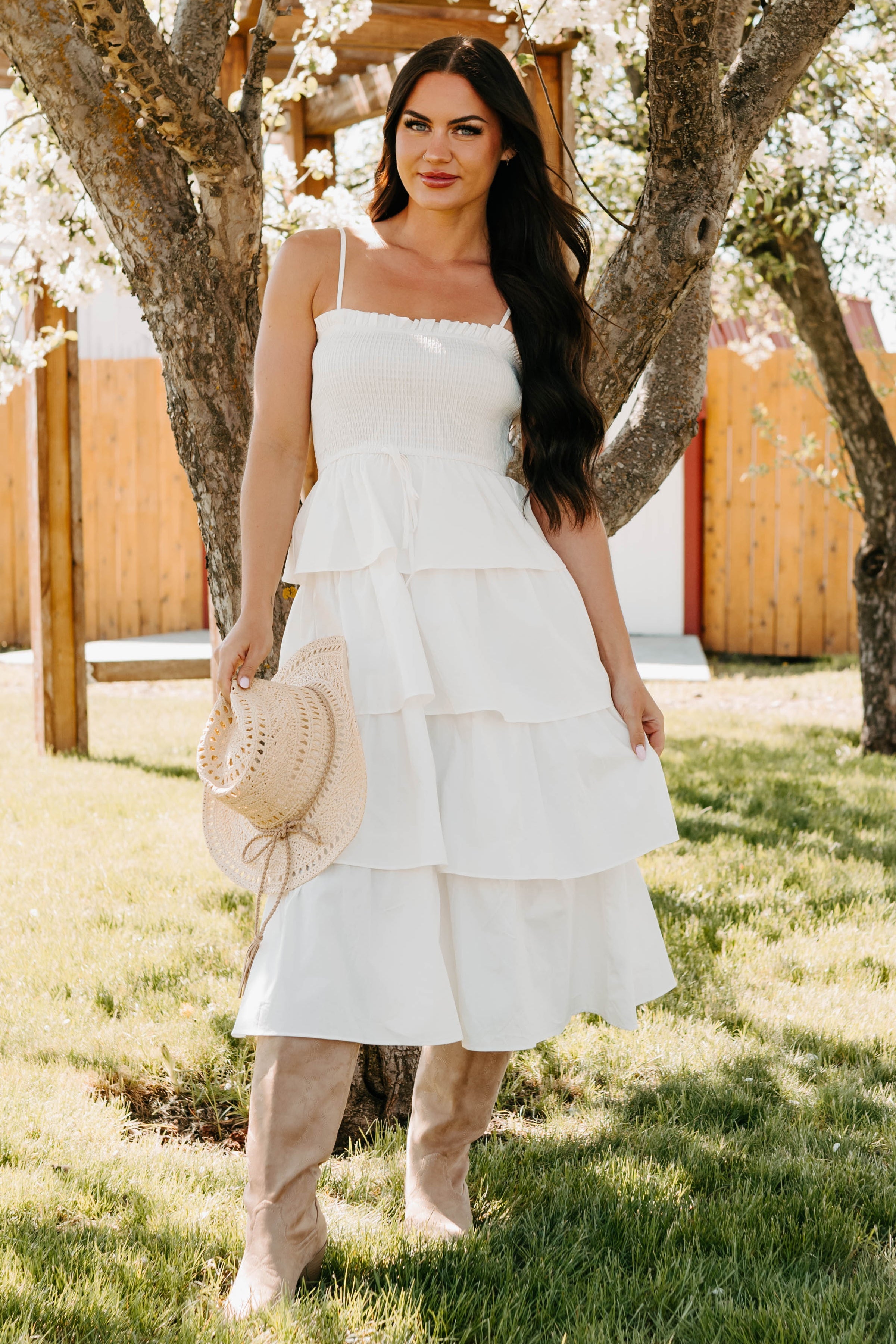 My Unique Perspective Tiered Ruffle Midi Dress (White)
