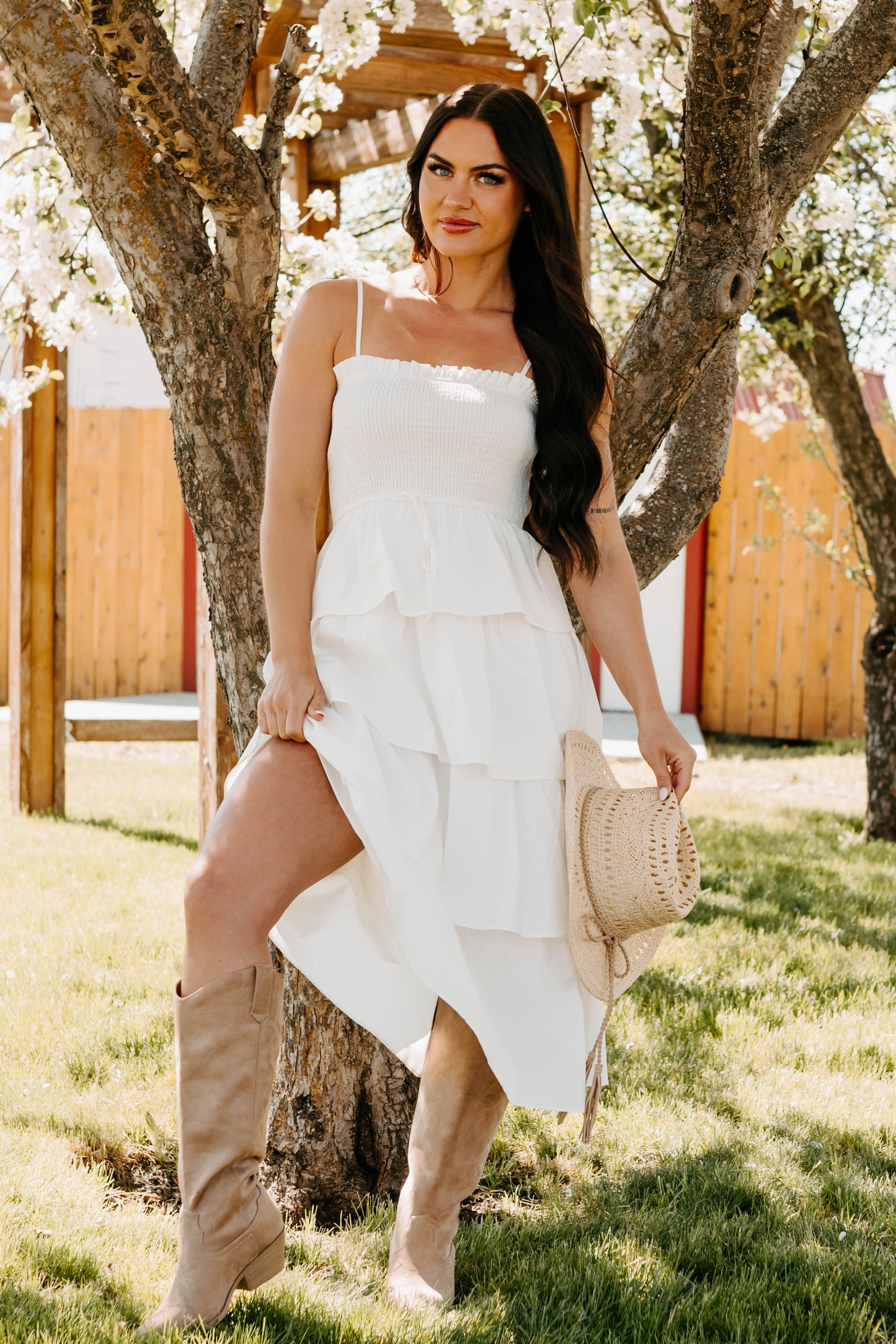 My Unique Perspective Tiered Ruffle Midi Dress (White)