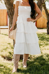 My Unique Perspective Tiered Ruffle Midi Dress (White)
