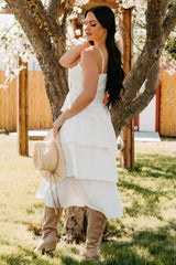 My Unique Perspective Tiered Ruffle Midi Dress (White)