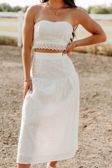 Crush Culture Crop Top Eyelet Skirt Set (White)