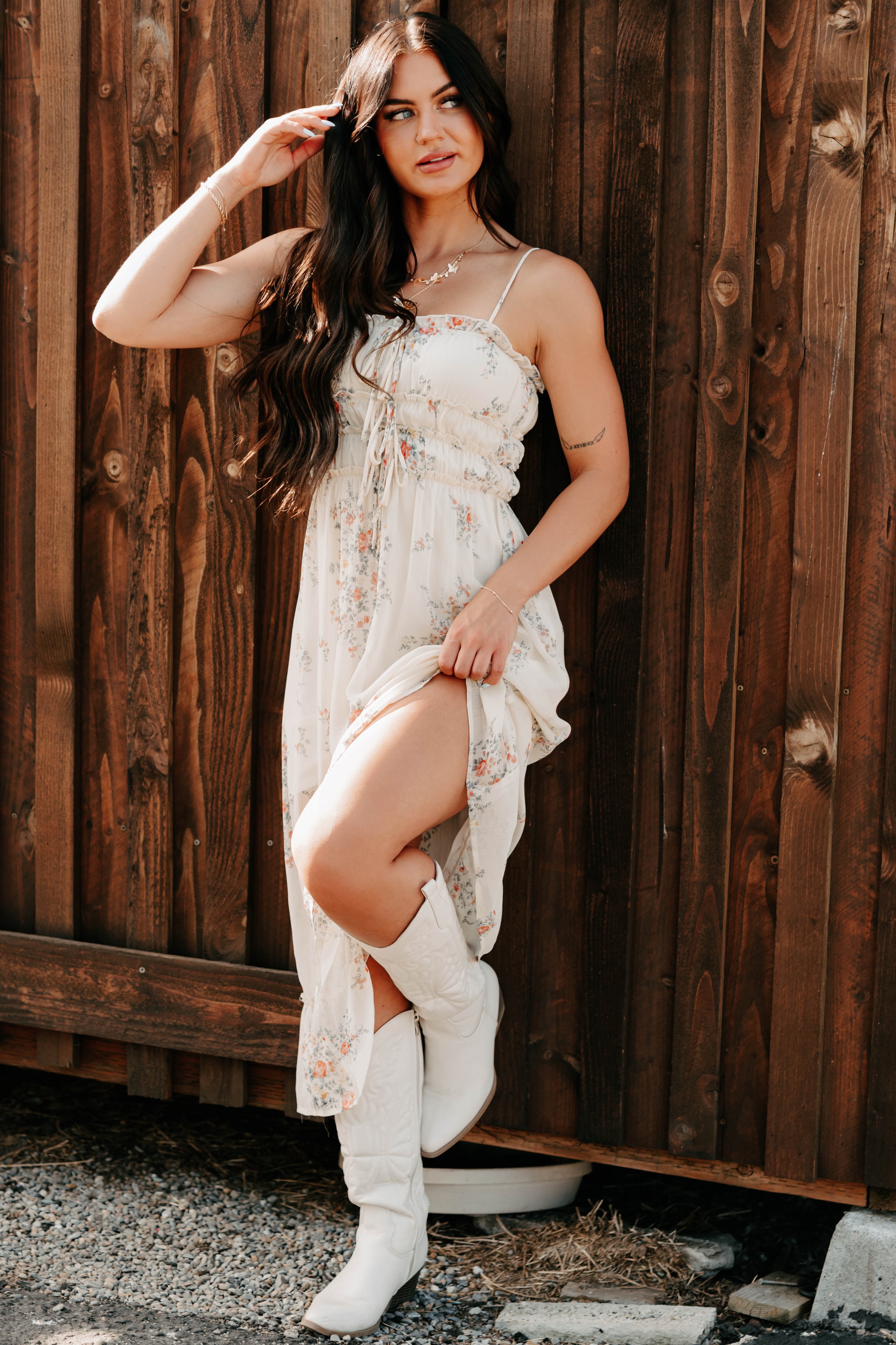 Peach Please Sleeveless Floral Midi Dress (Cream/Multi)