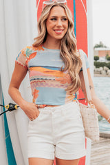 SPF & Secrets Short Sleeve Mesh Print Top (Multi)