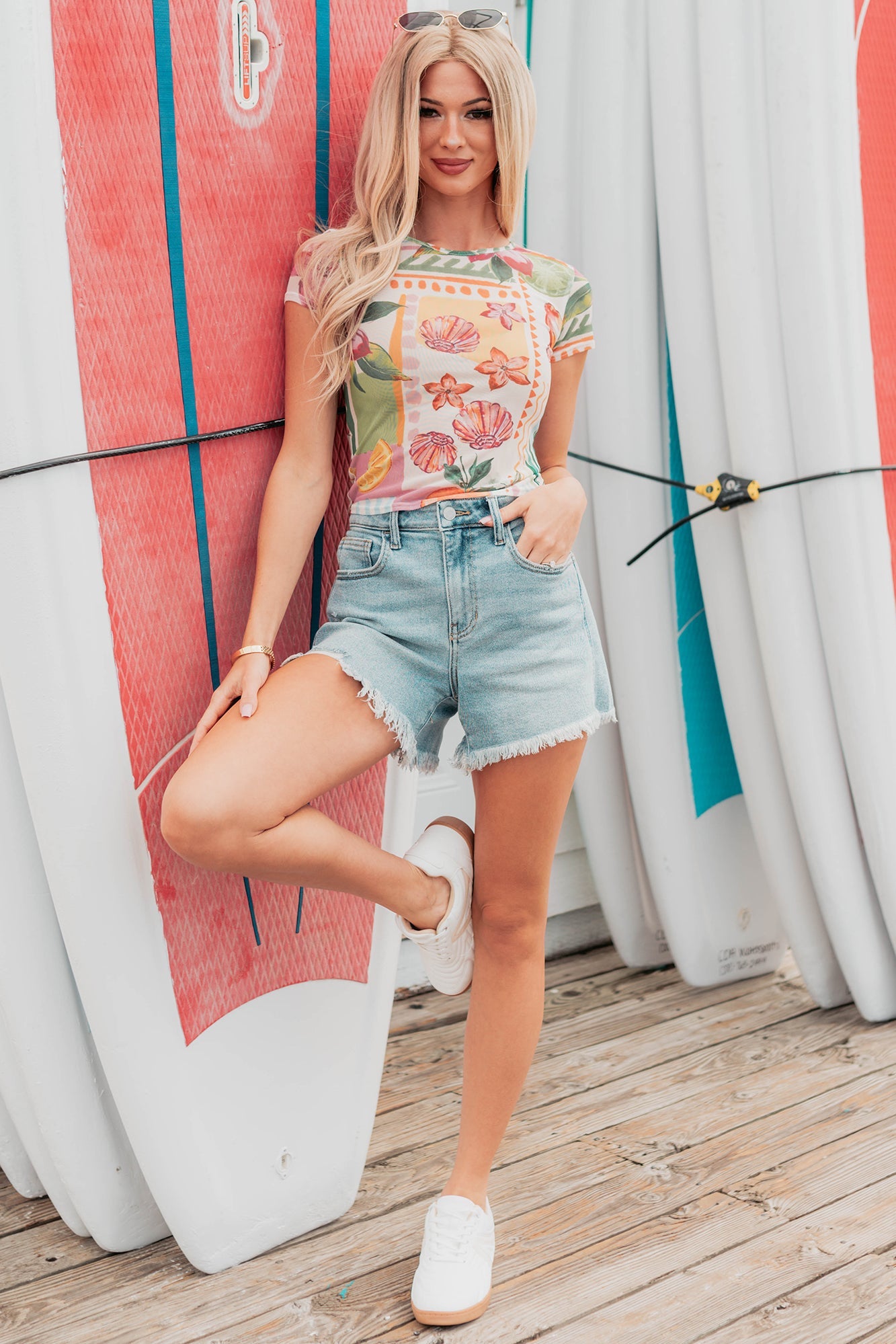 Just Text Me Short Sleeve Mesh Print Top (Multi)