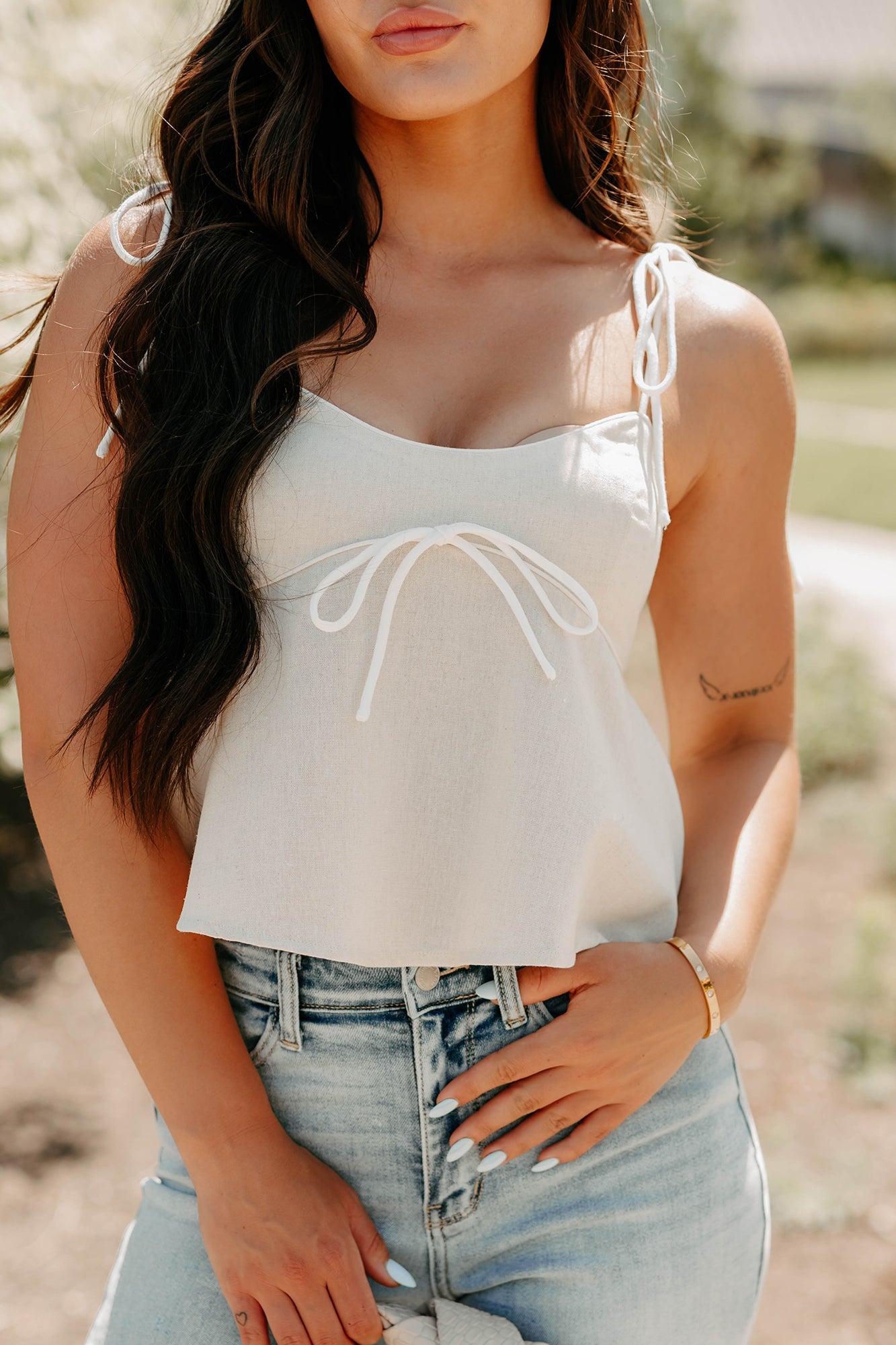 The Air I Breathe Linen Shoulder Tie Tank Top (Natural)