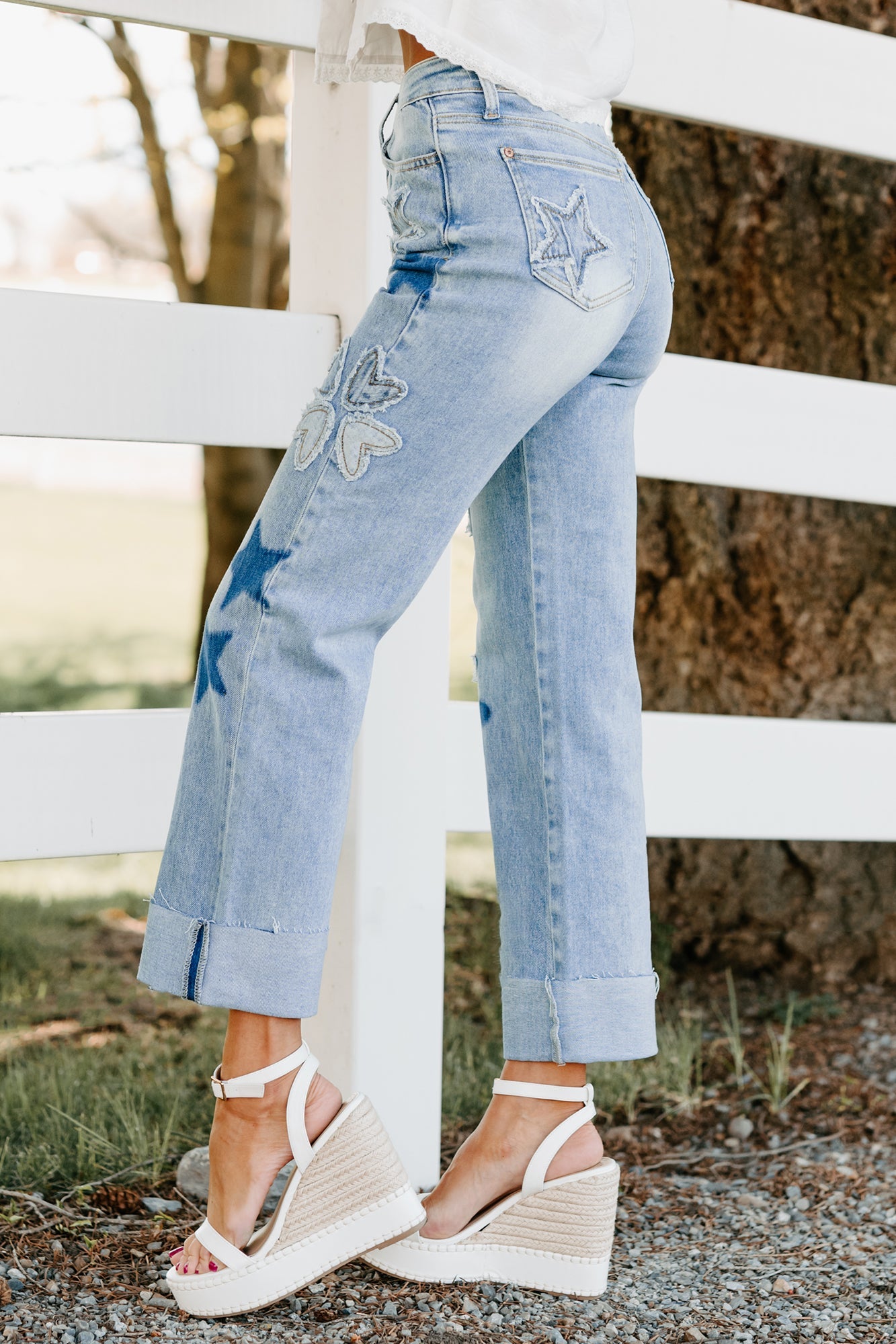 Freya Star & Heart Patch Saige Denim Jeans (Light)