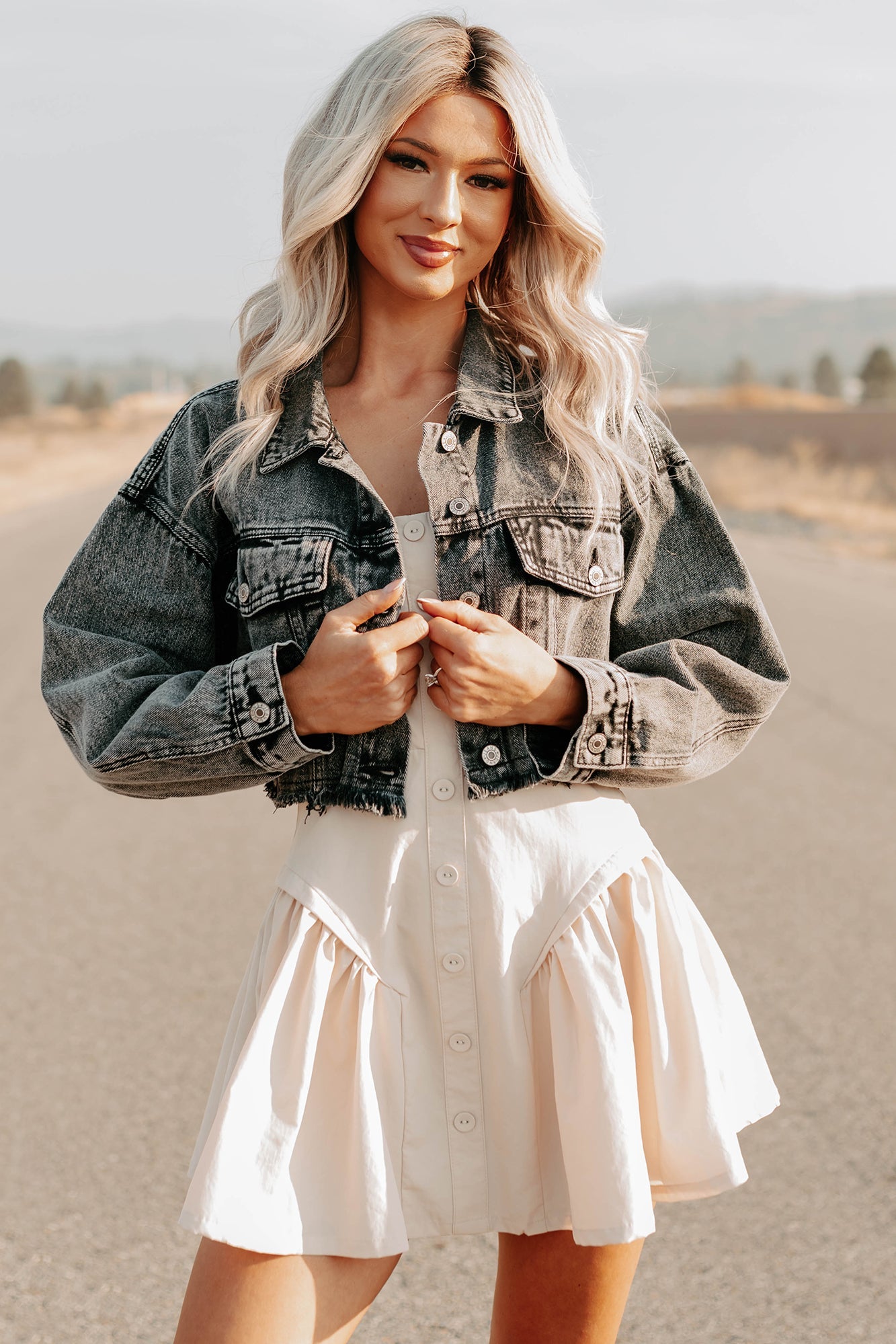 On The Loose Washed Denim Crop Jacket (Black)