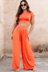 Fashionable Finesse Crop Top & Palazzo Pant Set (Neon Orange)