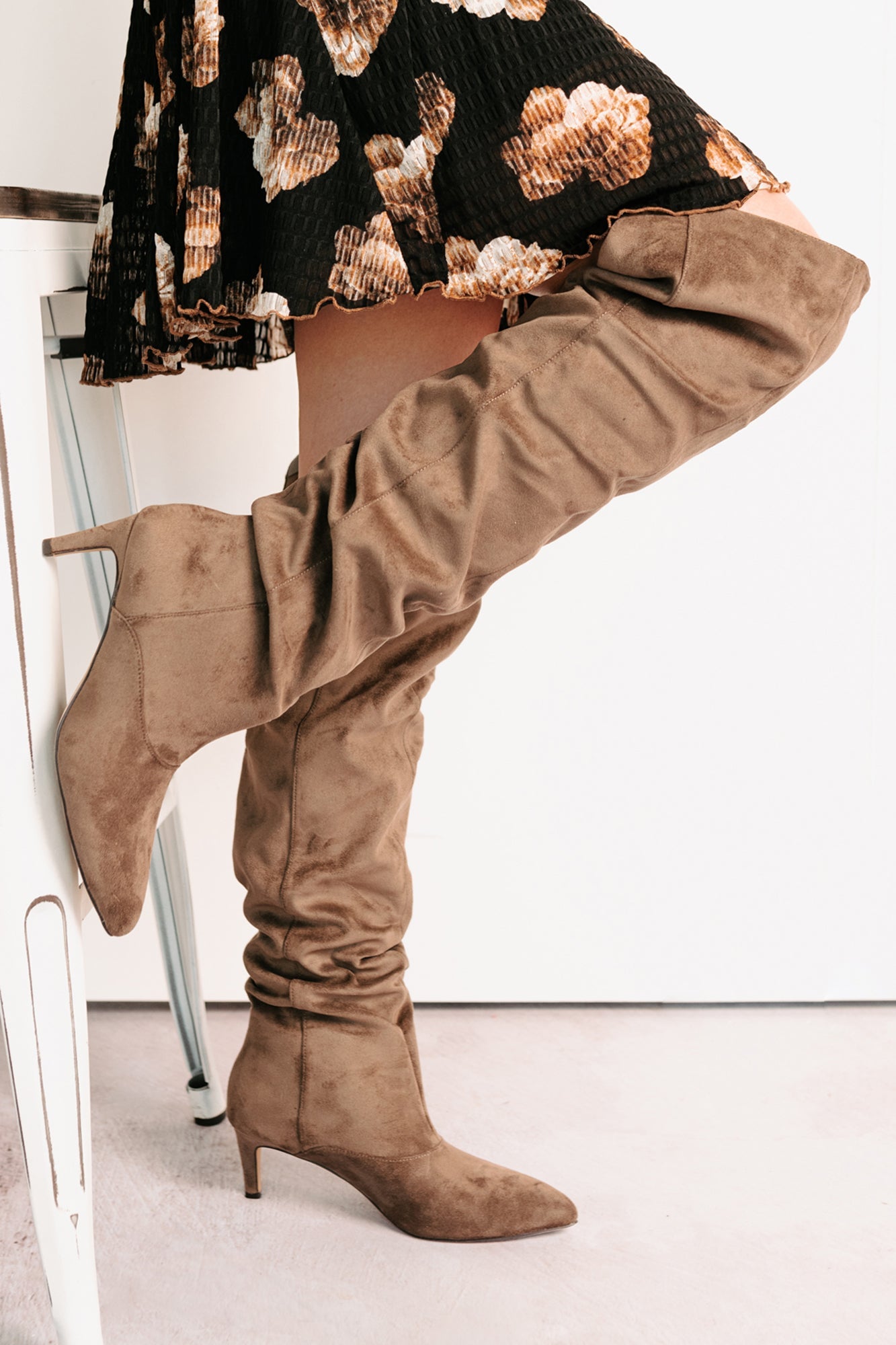 Staying Strong Faux Suede Stiletto Heel Boots (Taupe)