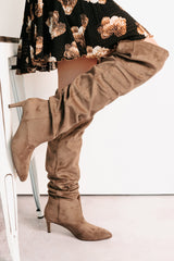 Staying Strong Faux Suede Stiletto Heel Boots (Taupe)