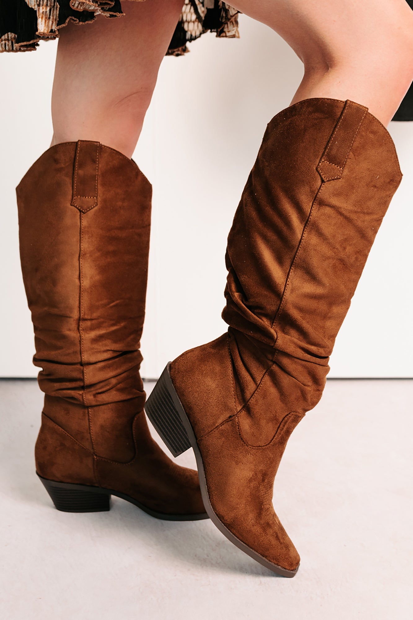 Stomp & Strut Faux Suede Slouch Boots (Chocolate)