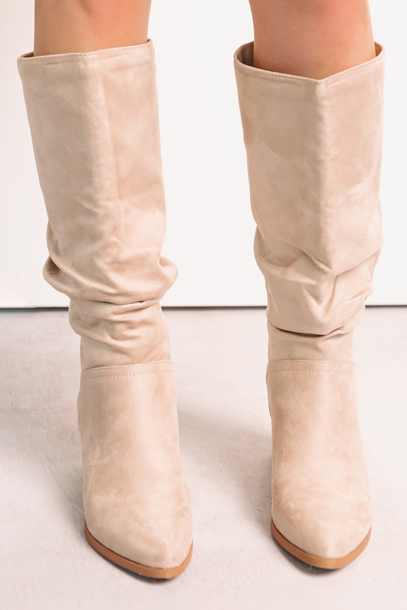 Bare & Bold Chunky Heel Faux Suede Boots (Clay)