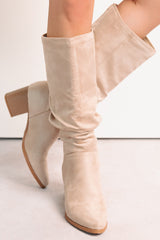 Bare & Bold Chunky Heel Faux Suede Boots (Clay)