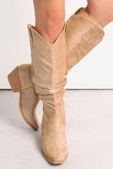 Stomp & Strut Faux Suede Slouch Boots (Light Sand)