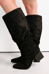 Bare & Bold Chunky Heel Faux Suede Boots (Black)