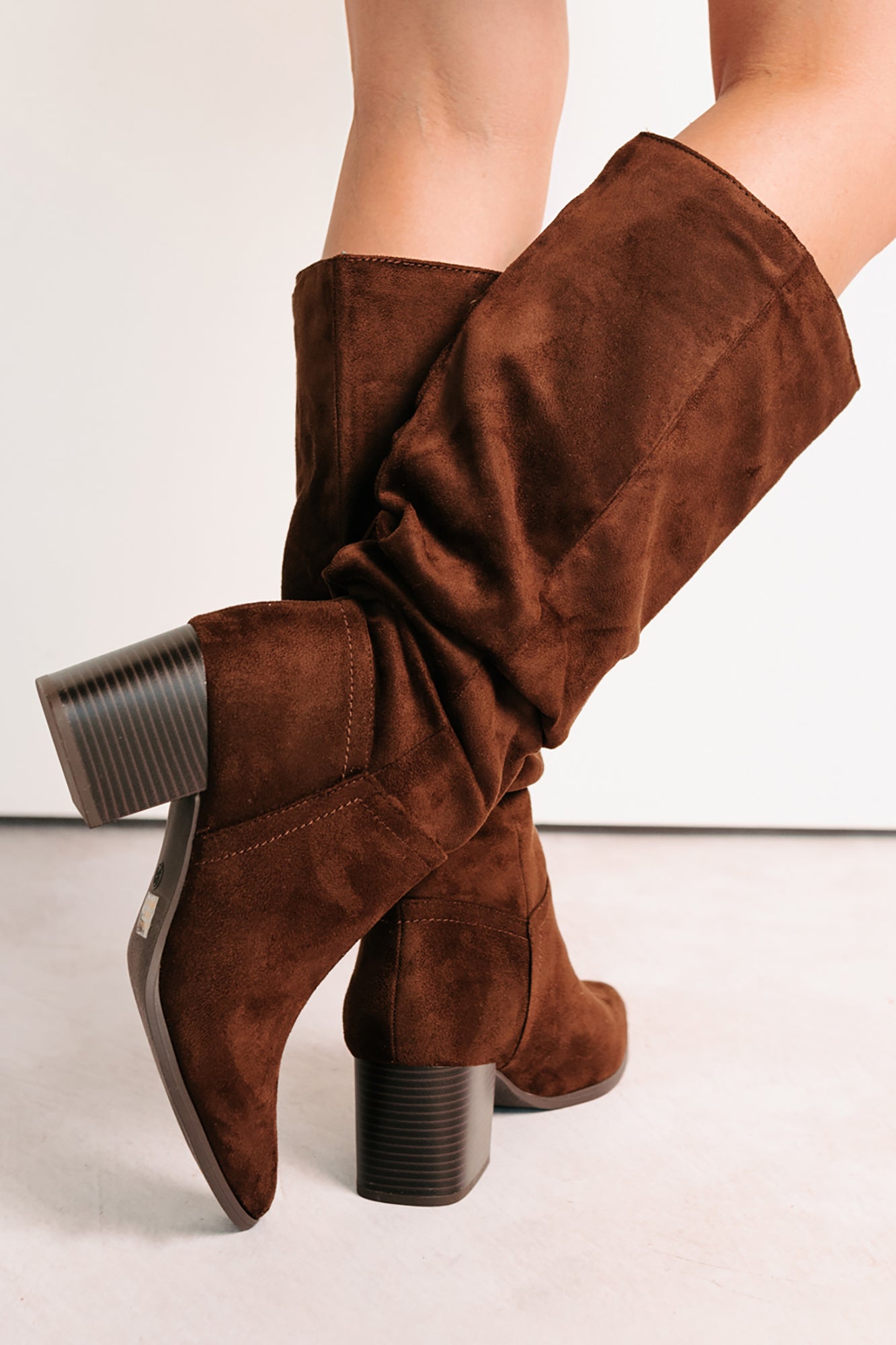 Bare & Bold Chunky Heel Faux Suede Boots (Tobacco)