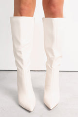 Radiant Edge Knee High Faux Leather Boots (White)