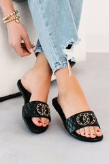 Own Your Elegance Quilted Leather Sandals (Black)