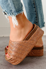 Into The Open Raffia Platform Sandals (Brown)