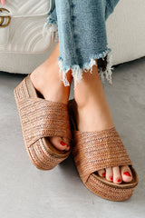 Into The Open Raffia Platform Sandals (Brown)