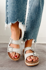 Radiant Charm Pearl Buckle Strap Sandals (White)