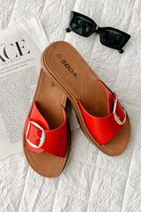 Glamour Reign Buckle Strap Platform Sandals (Red)
