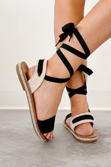 Driftwood Days Lace Up Linen Sandals (Black)