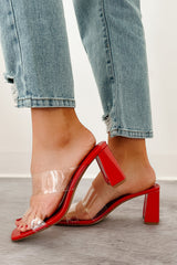 Blush Behavior Clear Strap Block Heels (Red)