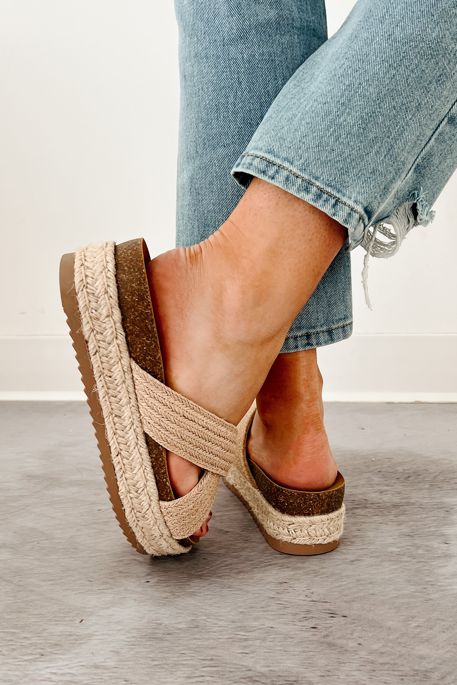 Golden Touch Espadrille Platform Sandals (Light Tan)