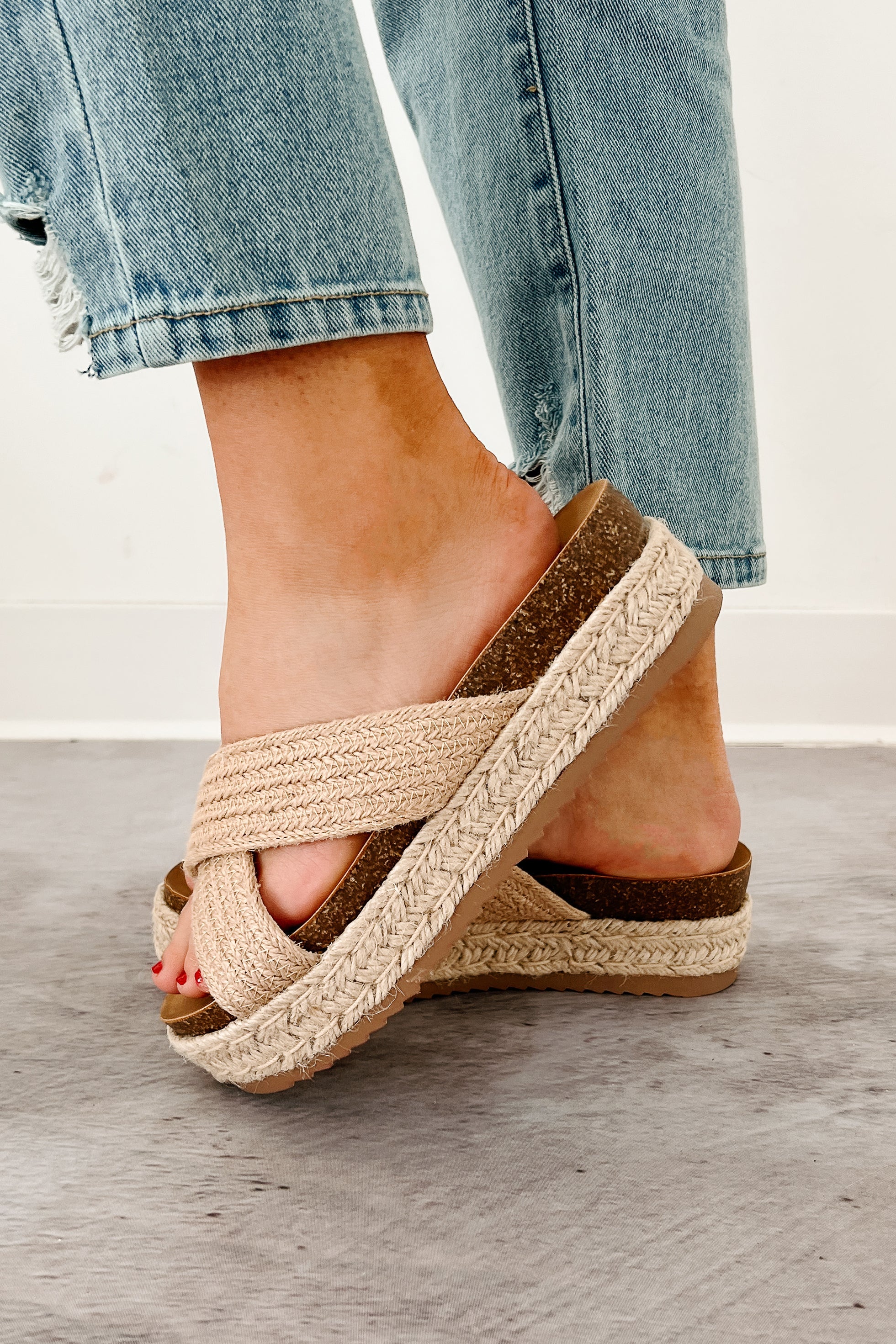 Golden Touch Espadrille Platform Sandals (Light Tan)