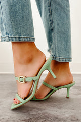 Sunset Blooms Buckle Strap Square Toe Heel (Green)