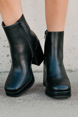Midnight Drift Faux Leather Platform Booties (Black)