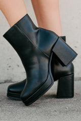 Midnight Drift Faux Leather Platform Booties (Black)