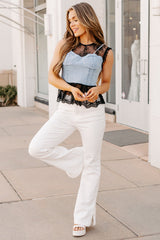 Bold & Flirty Corset Overlay Lace Top (Denim/Black)