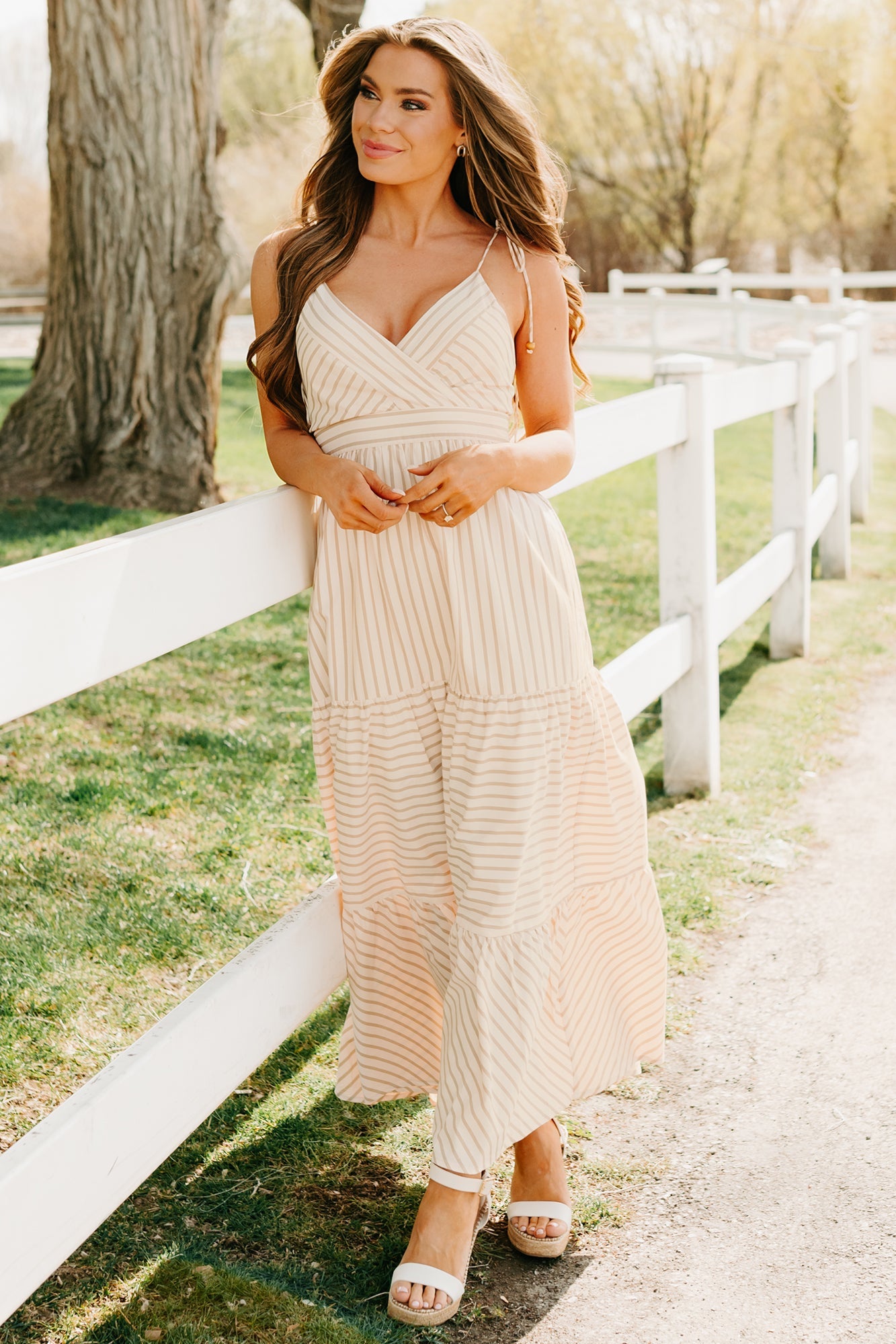 Dancing On Stars Striped Maxi Dress (Taupe)